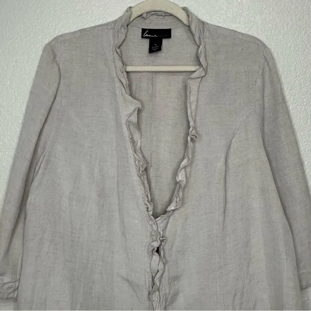 Lane Bryant Linen Blend Gray Ruffle 3/4 Sleeves Cardigan, Size 18